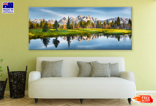 Panoramic Canvas Rocky Mountains & Lake High Quality 100% Australian made wall Canvas Print ready to hang