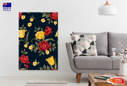 Red Yellow Flower & Leaves Vector Design Print 100% Australian Made