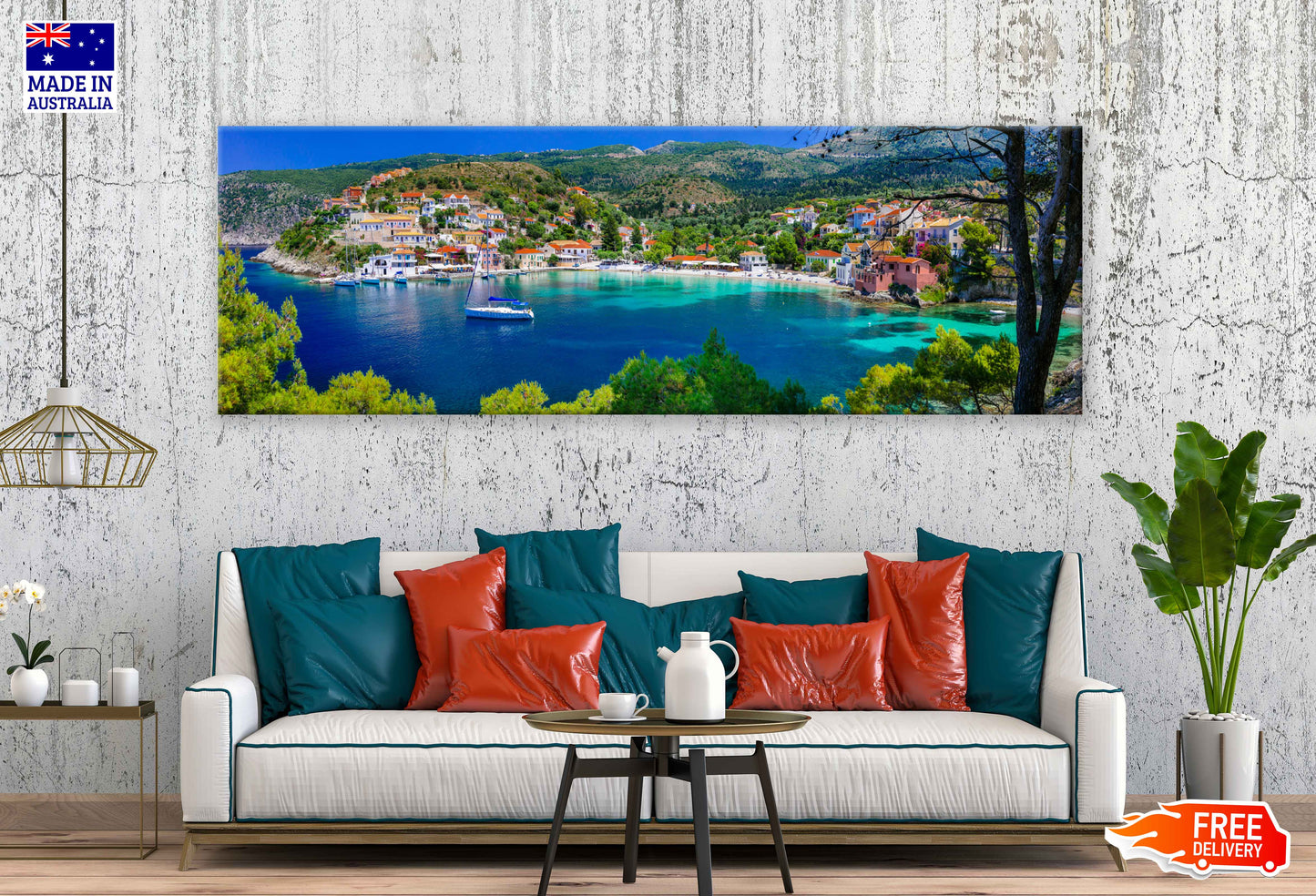 Panoramic Canvas Bay & Village Assos View Photograph High Quality 100% Australian Made Wall Canvas Print Ready to Hang