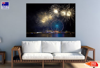 Fireworks on Night City View Photograph Print 100% Australian Made