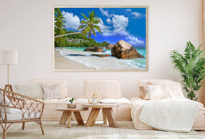 Rocks on Sandy Beach & Palm Trees Photograph Home Decor Premium Quality Poster Print Choose Your Sizes