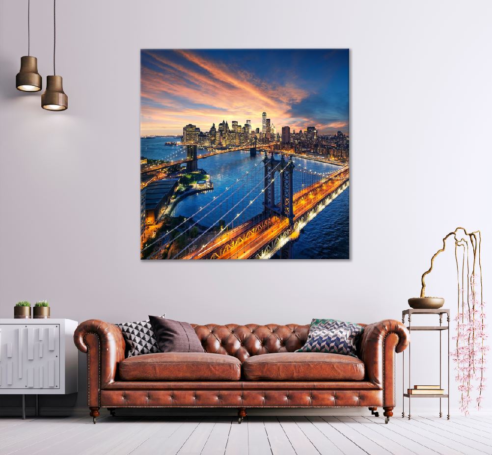 Square Canvas Brooklyn Bridge Sunset View Photograph High Quality Print 100% Australian Made