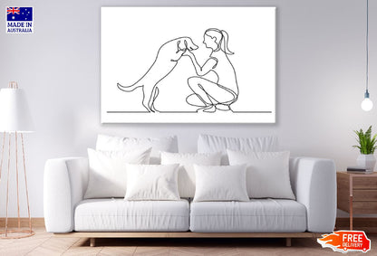 Girl with Dog B&W Line Art Design Print 100% Australian Made