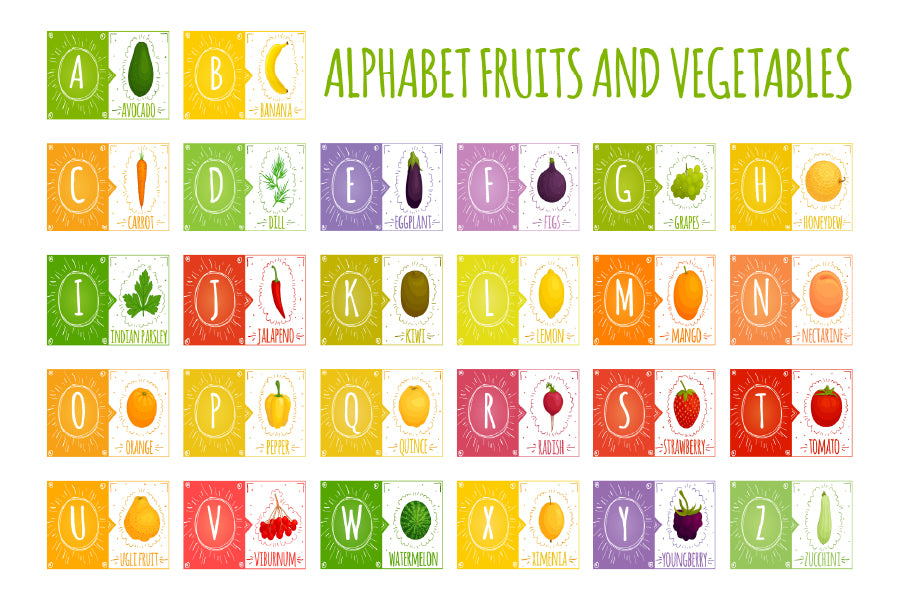 Alphabet with Fruits & Vegetables Vector Art Print 100% Australian Made