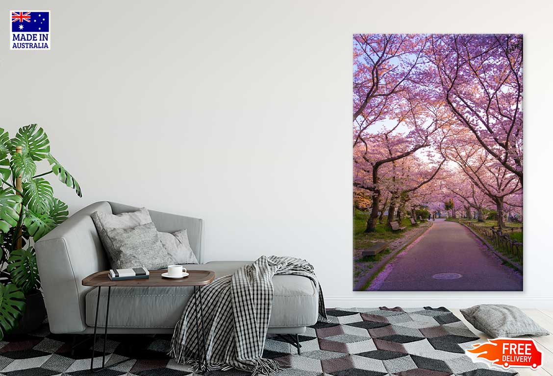 Cherry Blossom Trees Road Scenery View Print 100% Australian Made