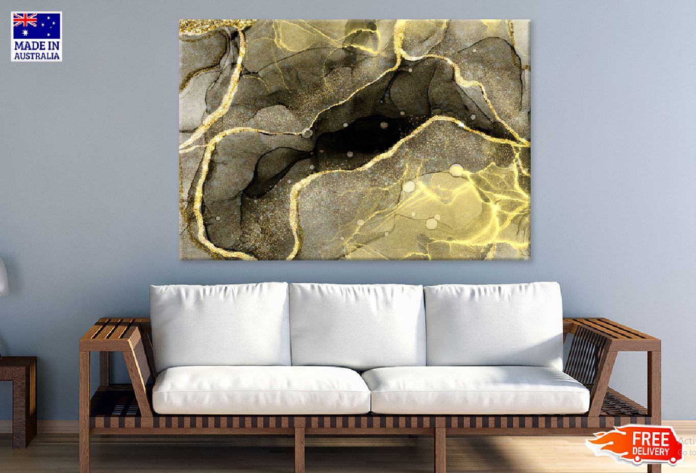 Brown & Gold Marble Abstract Design Print 100% Australian Made