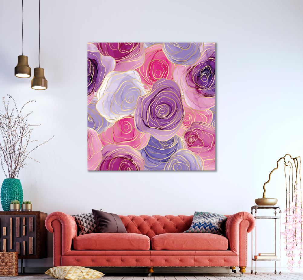 Square Canvas Pink Purple & Gold Abstract Vector Art High Quality Print 100% Australian Made