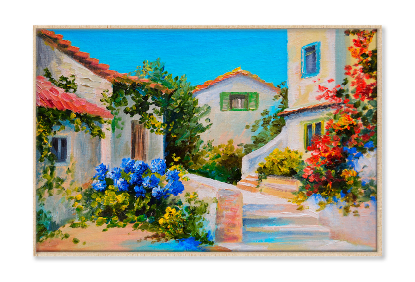 Beautiful Houses Near The Sea Oil Painting Wall Art Limited Edition High Quality Print Canvas Box Framed Natural