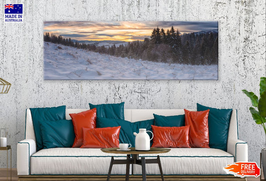 Panoramic Canvas Snow Forest Mountain View Photograph High Quality 100% Australian Made Wall Canvas Print Ready to Hang