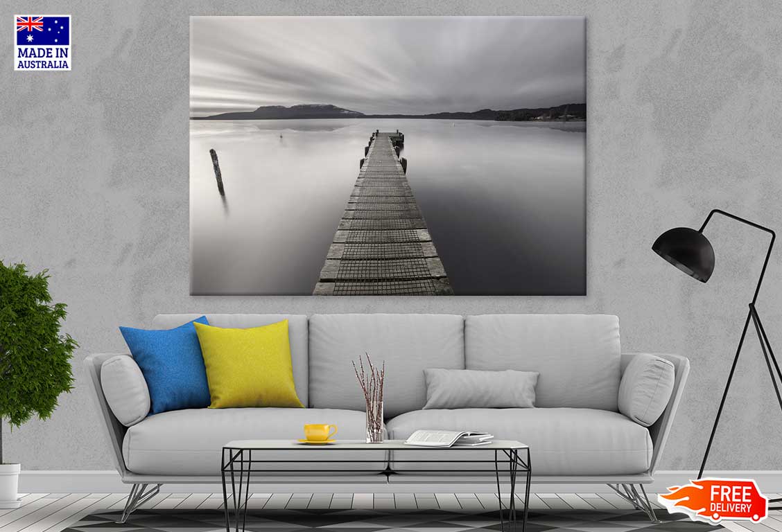 Wooden Pier on Lake B&W View Photograph Print 100% Australian Made