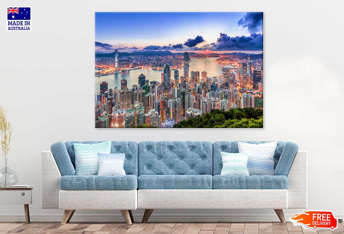 Hong Kong City View Peak Sunrise Scenery Print 100% Australian Made