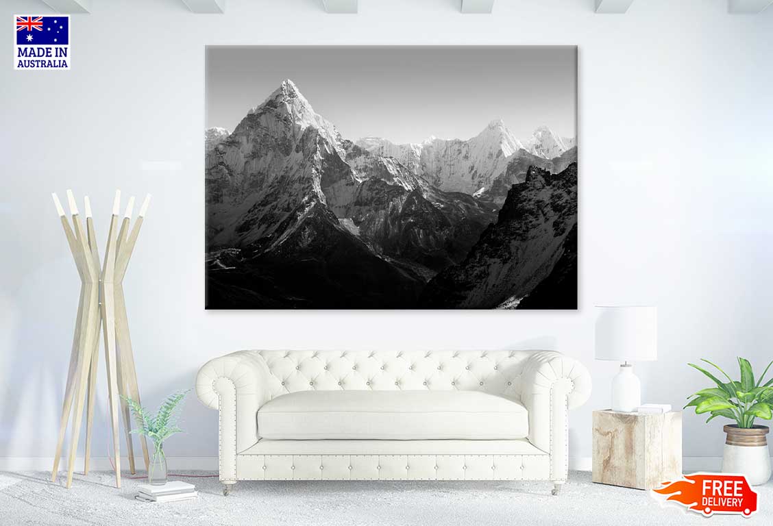 Snowy Mountains View B&W Photograph Print 100% Australian Made