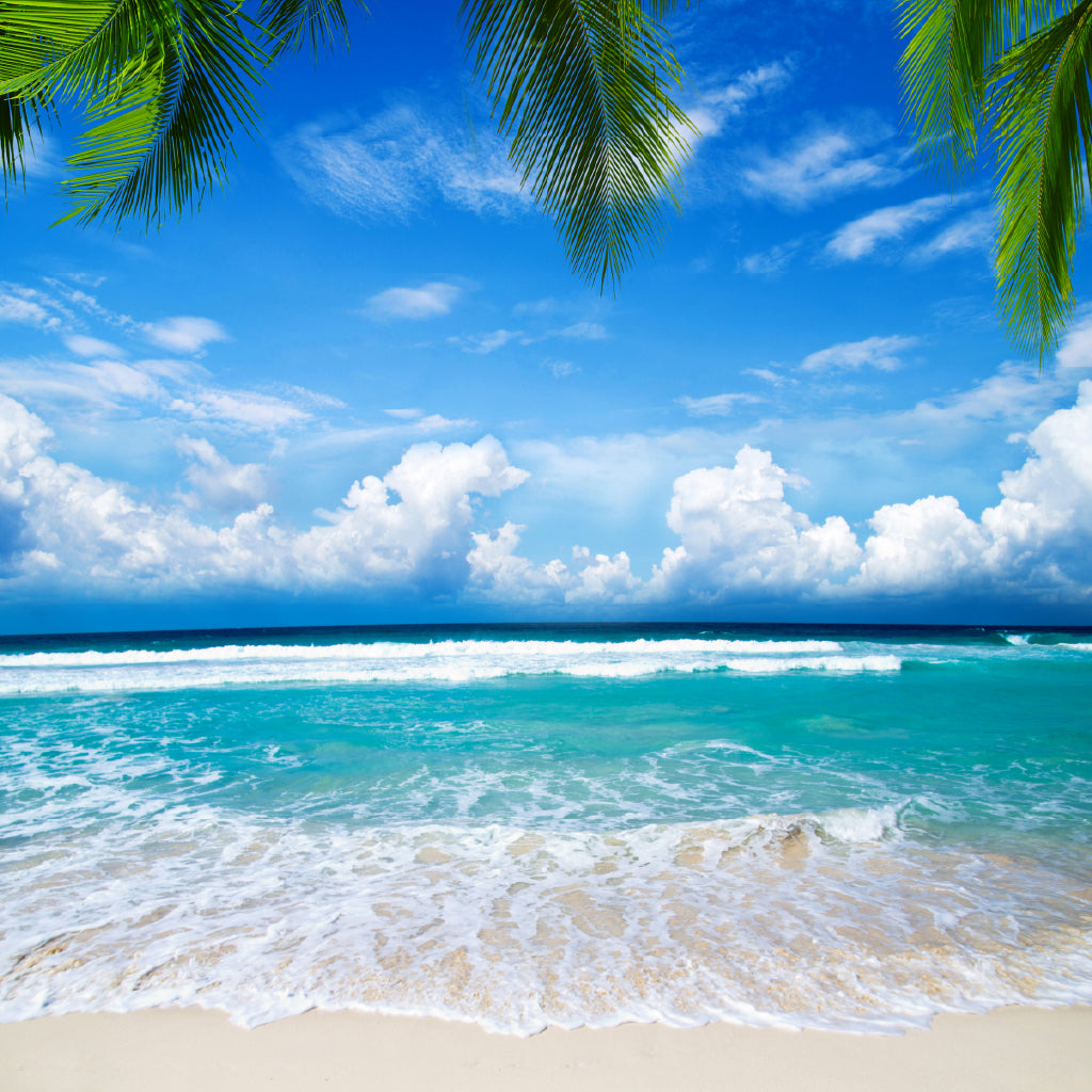 Square Canvas Sea Waves on Sand & Blue Sky View Photograph High Quality Print 100% Australian Made