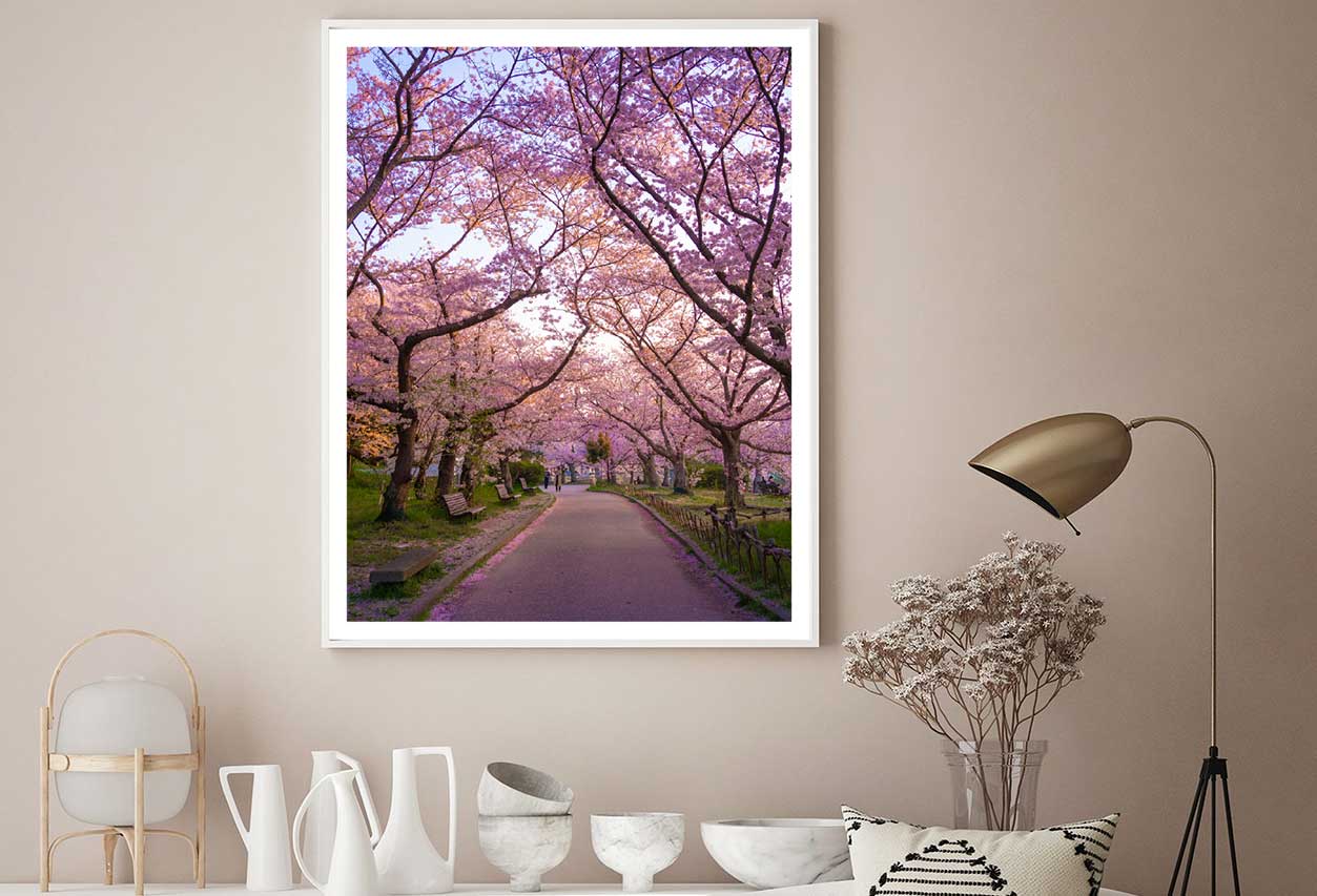 Cherry Blossom Trees Road Scenery View Photograph Home Decor Premium Quality Poster Print Choose Your Sizes