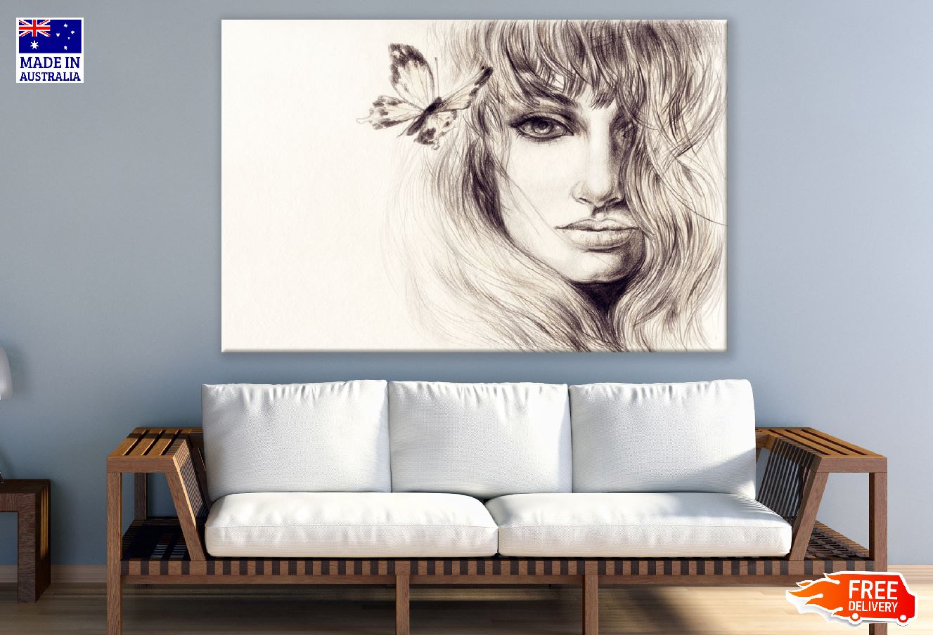 Woman Face & Butterfly Painted Illustration Print 100% Australian Made