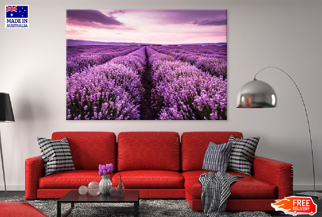 Purple Blooming Lavender Field View Photograph Print 100% Australian Made