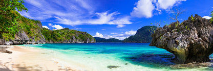 Panoramic Canvas Rocky Beach Blue Sky Photograph High Quality 100% Australian Made Wall Canvas Print Ready to Hang