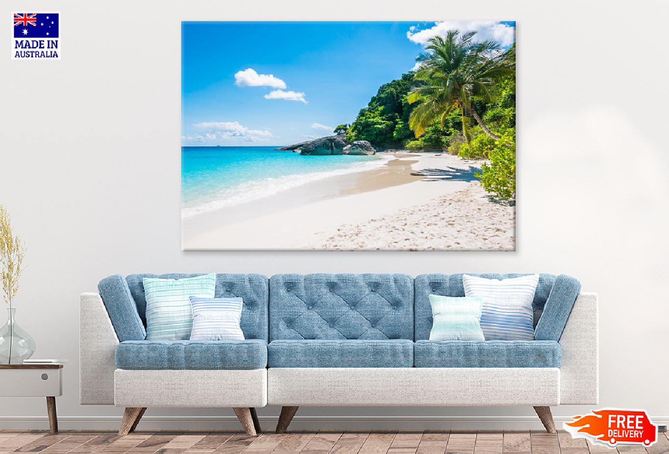 White Sandy Sea Shore with Trees Photograph Print 100% Australian Made