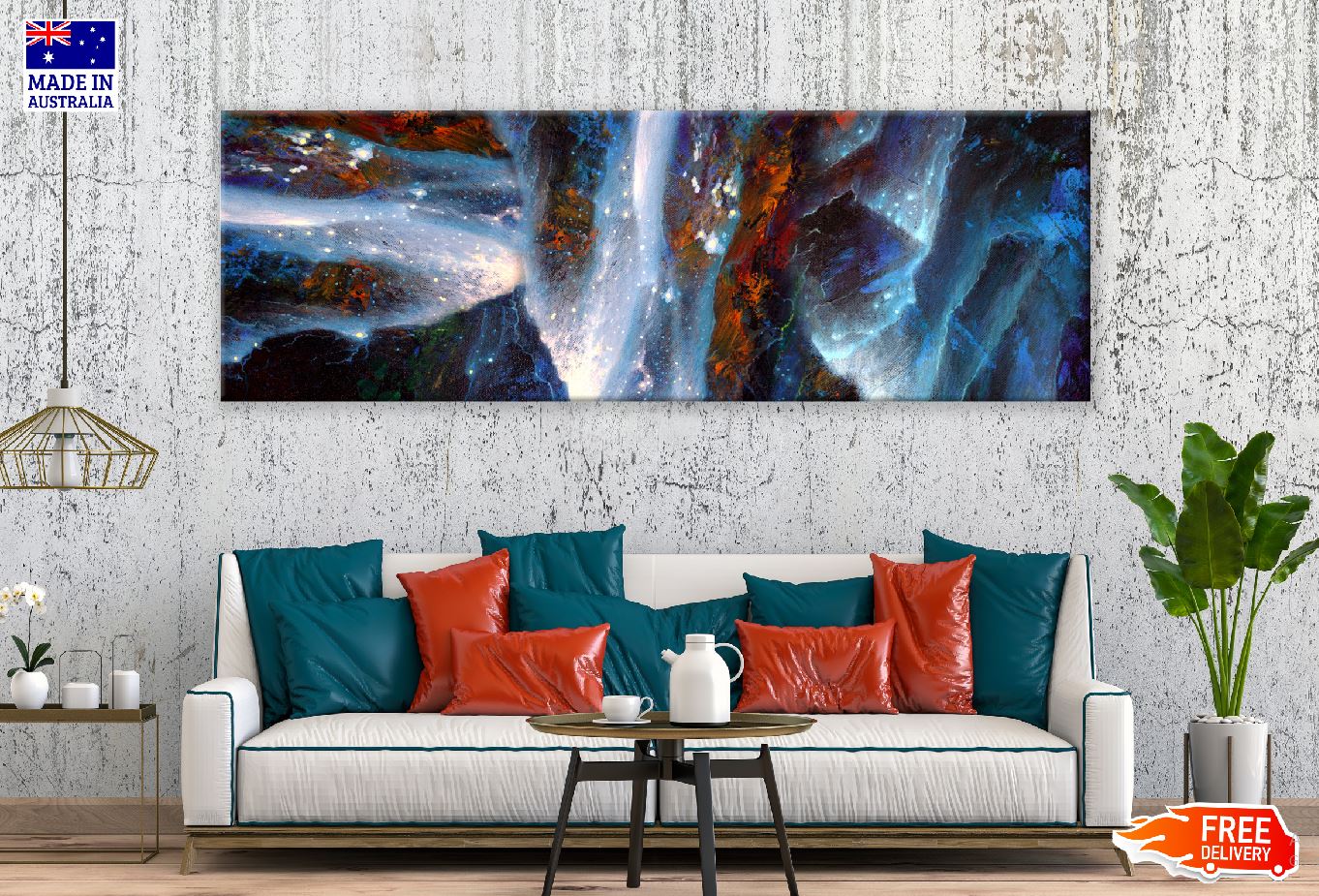 Panoramic Canvas Hand Drawn Abstract Painting High Quality 100% Australian Made Wall Canvas Print Ready to Hang