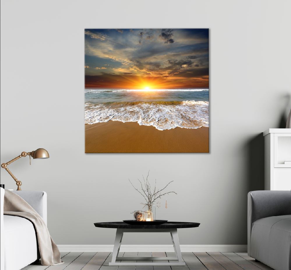 Square Canvas Sunset over Sea & Waves View High Quality Print 100% Australian Made