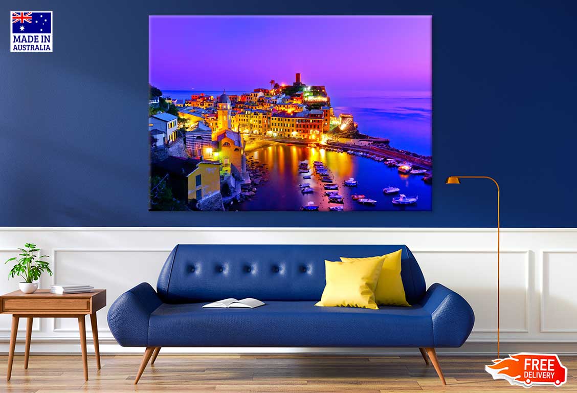 Vernazza Village View at Dusk in Italy Print 100% Australian Made