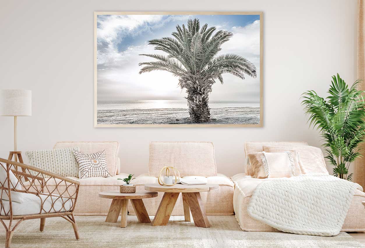 Palm Tree on Sand Beach View Photograph Home Decor Premium Quality Poster Print Choose Your Sizes