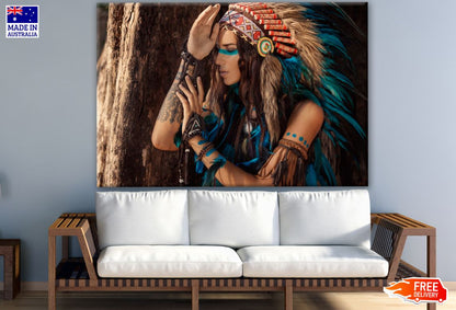 Indian Native Girl with Feather Headdress Photograph Print 100% Australian Made