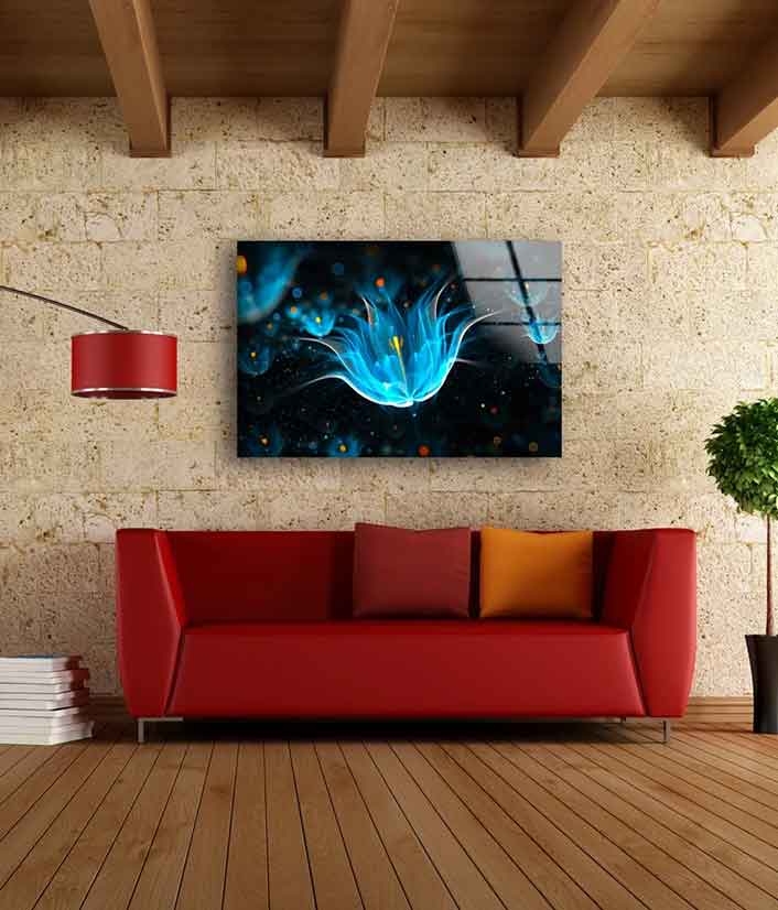 Blue Flower Abstract Design Acrylic Glass Print Tempered Glass Wall Art 100% Made in Australia Ready to Hang