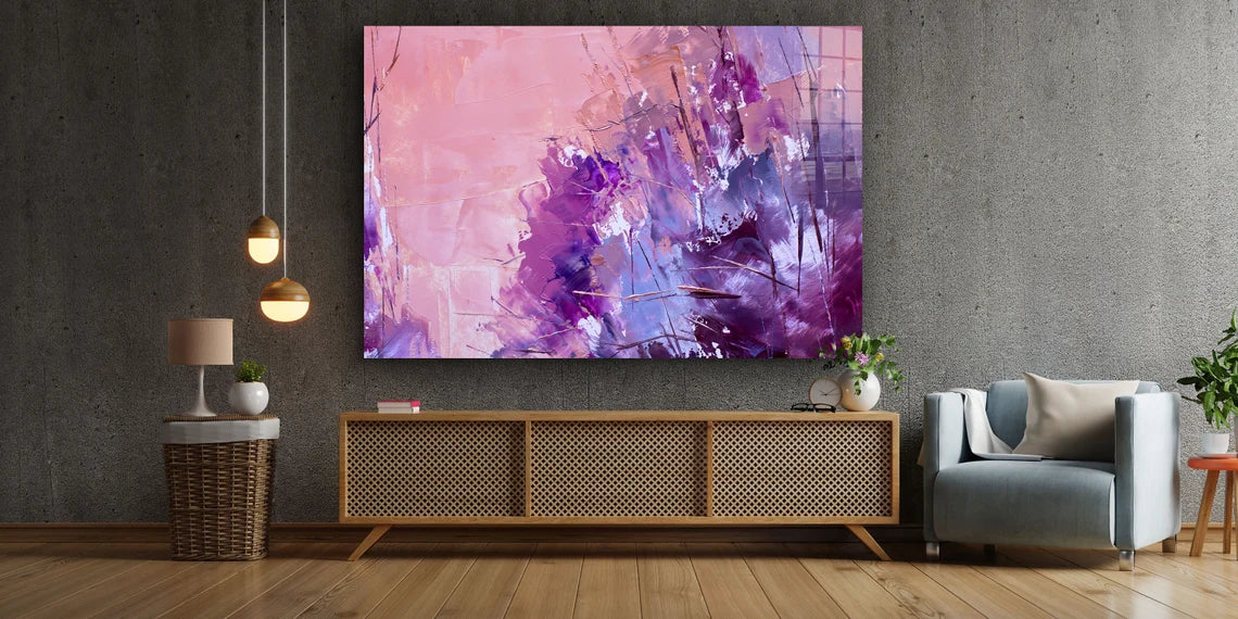 Pink Purple Abstract Print Tempered Glass Wall Art 100% Made in Australia Ready to Hang