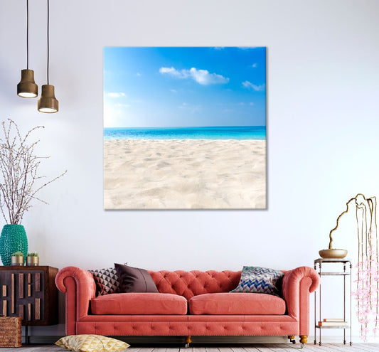 Square Canvas Soft Sandy Beach & Blue Sky View Photograph High Quality Print 100% Australian Made