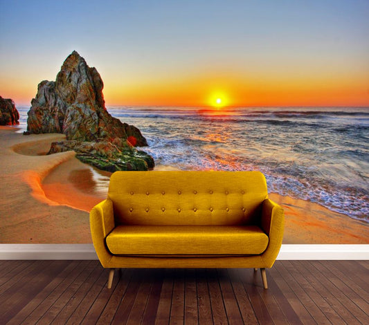 Wallpaper Murals Peel and Stick Removable Beach at Sunset Scenery High Quality