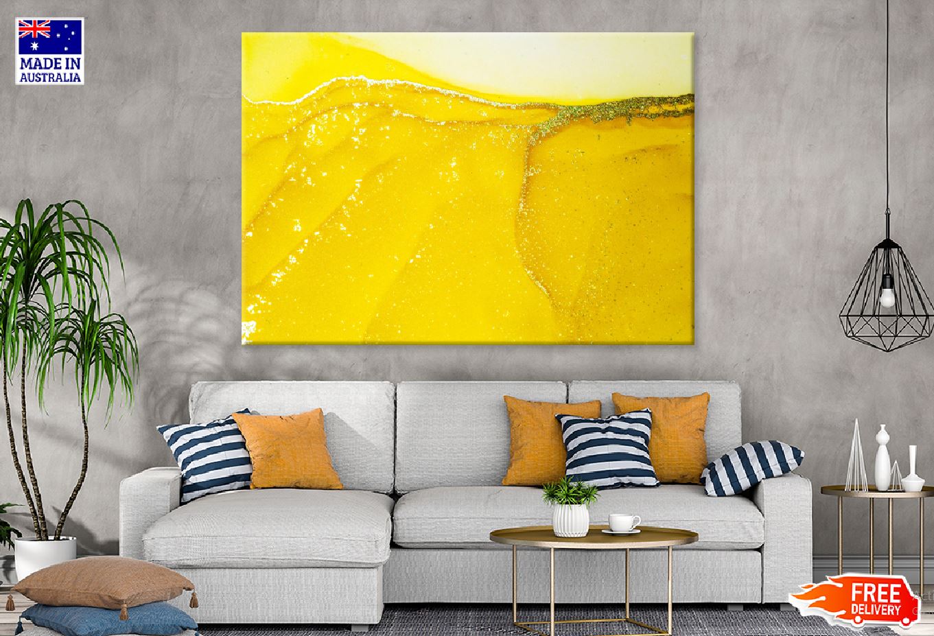 Yellow & Gold Fluid Abstract Design Print 100% Australian Made