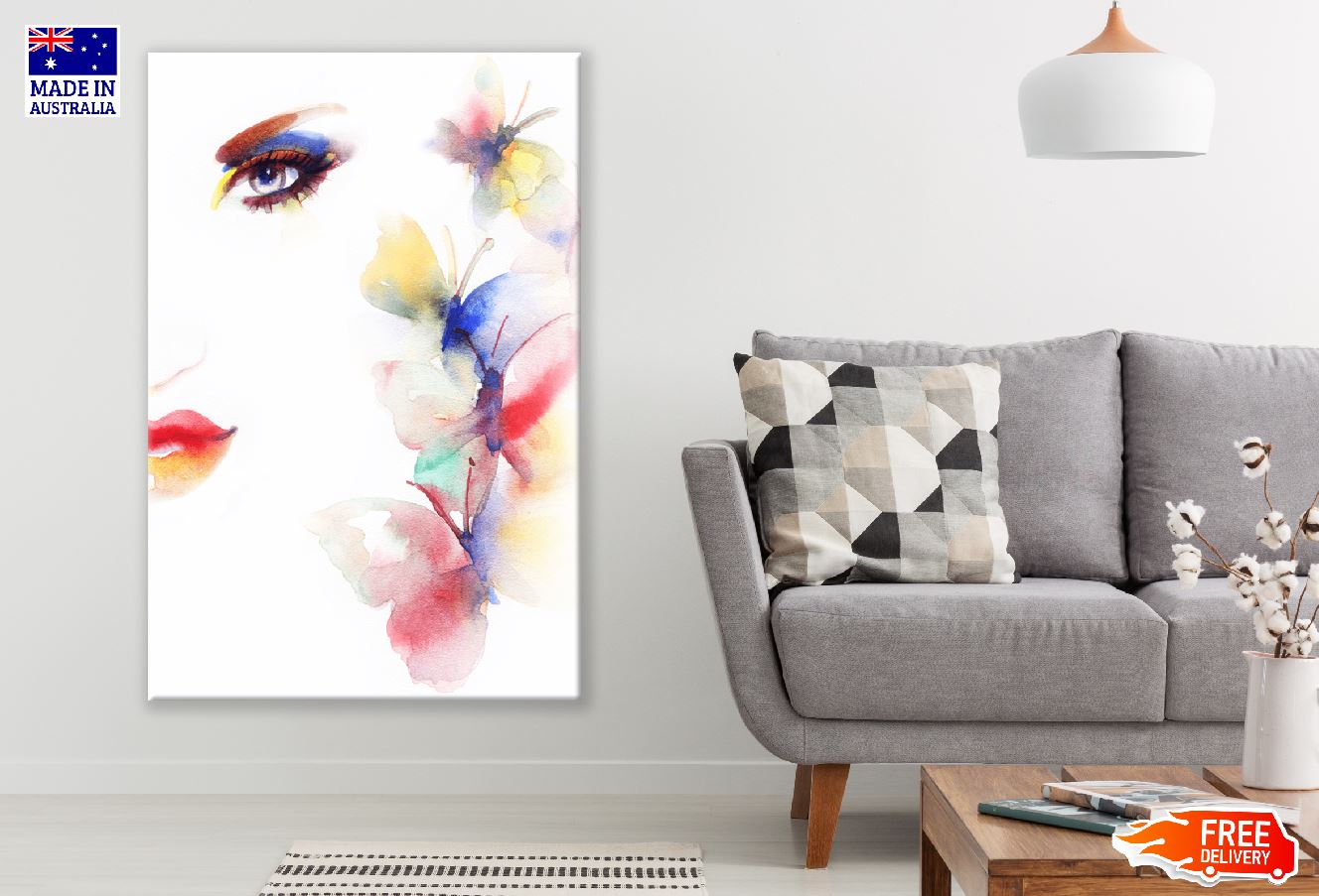 Woman Face with Butterflies Watercolor Painting Print 100% Australian Made