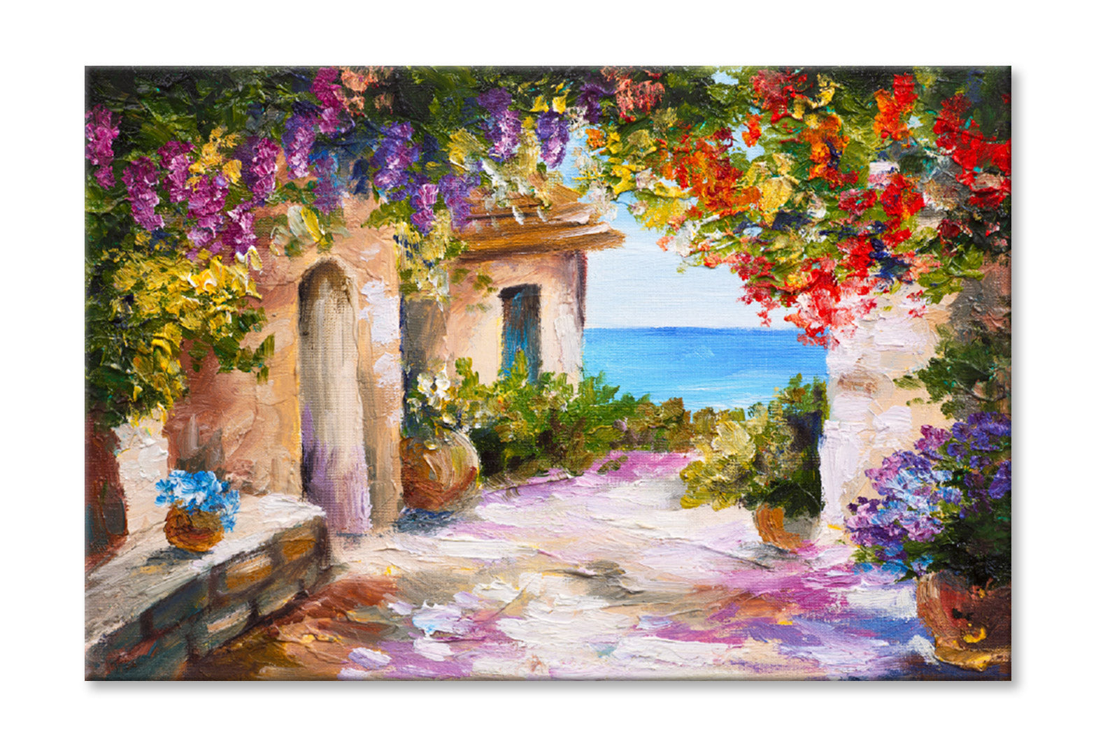 Flowers & Plants House near Sea Oil Painting Wall Art Limited Edition High Quality Print Stretched Canvas None