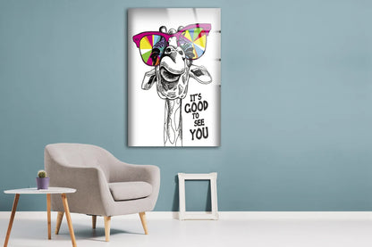 It's Good To See You Quote & Camel with Sunglasses Vector Art Acrylic Glass Print Tempered Glass Wall Art 100% Made in Australia Ready to Hang