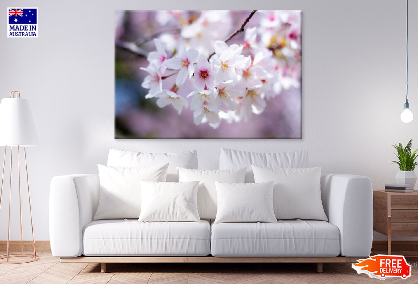 White Cherry Flowers Closeup View Photograph Print 100% Australian Made