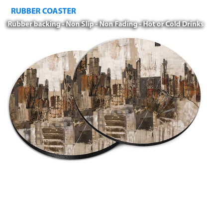 Brown Grey Abstract Wall Design Coasters Wood & Rubber - Set of 6 Coasters