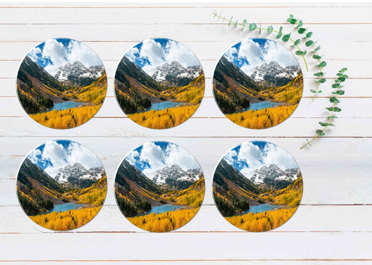 Maroon Bells & Mountains Coasters Wood & Rubber - Set of 6 Coasters