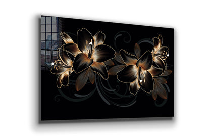 Golden Flower Abstract Print Tempered Glass Wall Art 100% Made in Australia Ready to Hang