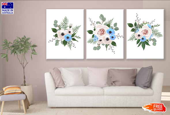 3 Set of Floral Art High Quality print 100% Australian made wall Canvas ready to hang
