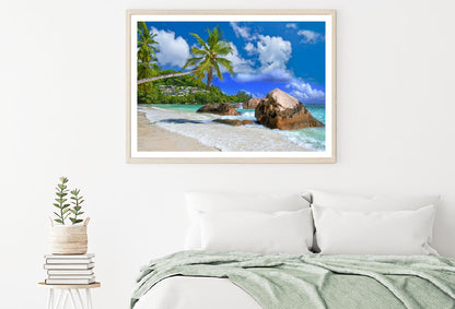 Rocks on Sandy Beach & Palm Trees Photograph Home Decor Premium Quality Poster Print Choose Your Sizes