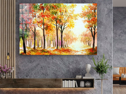 Autumn Trees Painting Print Tempered Glass Wall Art 100% Made in Australia Ready to Hang