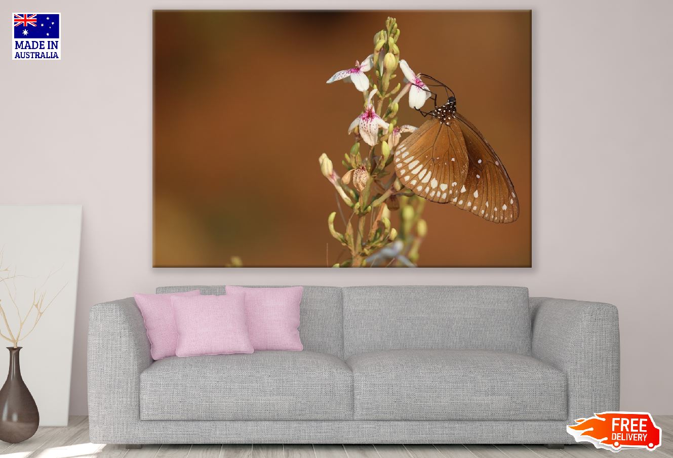 Butterfly with Flowers Closeup Photograph Print 100% Australian Made