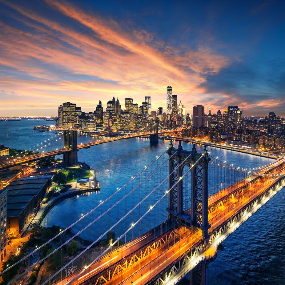 Square Canvas Brooklyn Bridge Sunset View Photograph High Quality Print 100% Australian Made