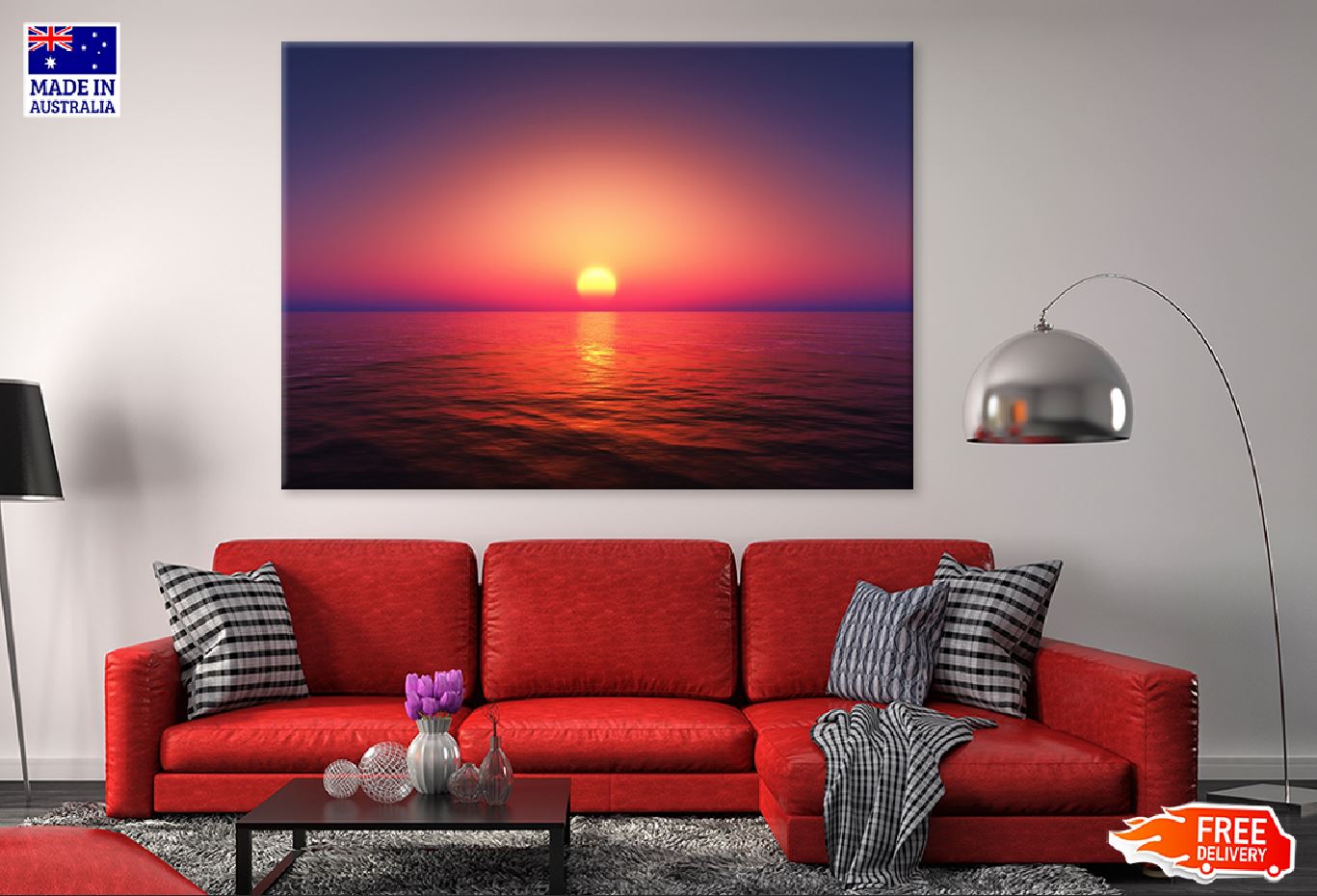 Sea with Colorful Sunset Scenery View Photograph Print 100% Australian Made