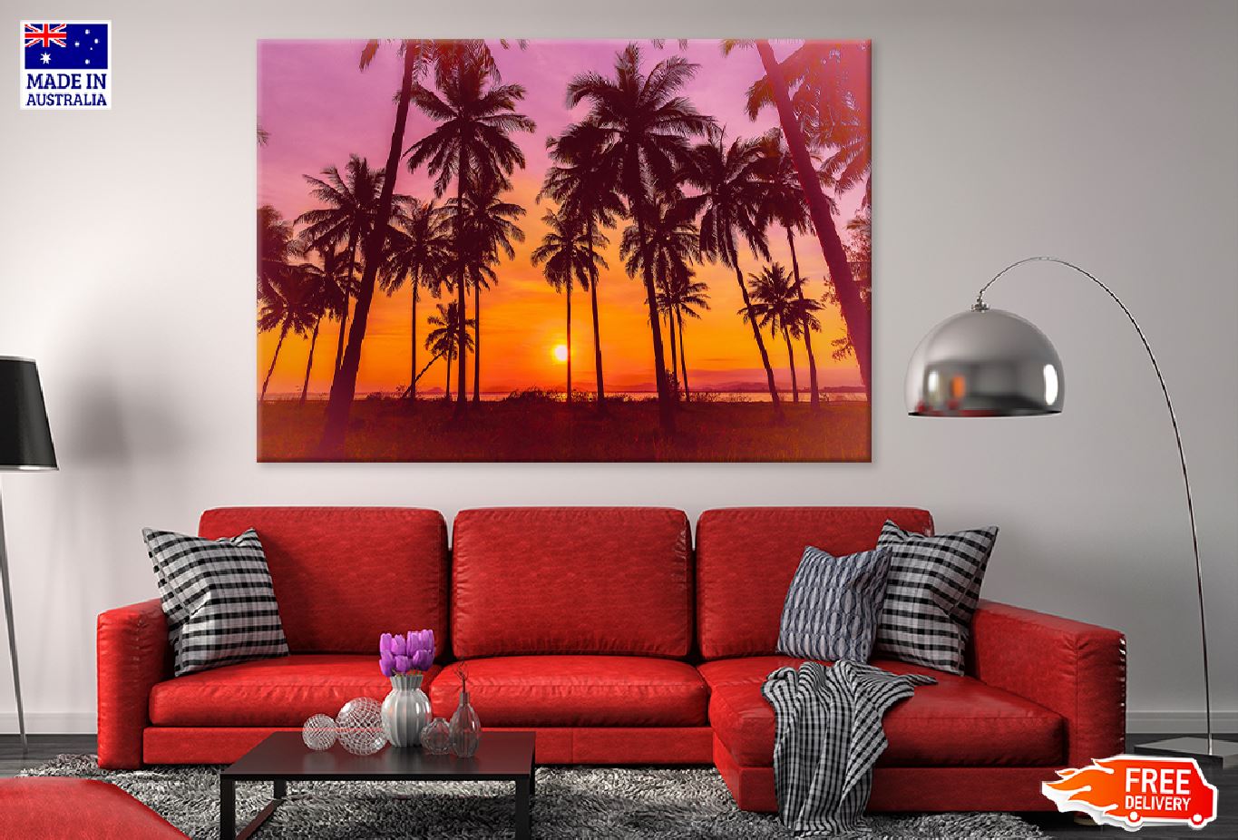 Coconut Palm Trees at Sunset View Photograph Print 100% Australian Made