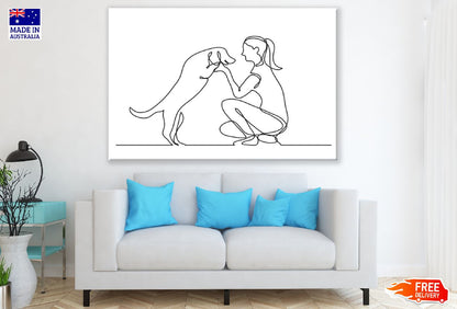 Girl with Dog B&W Line Art Design Print 100% Australian Made