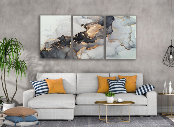 3 Set of Black & Gold Abstract Design High Quality Print 100% Australian Made Wall Canvas Ready to Hang