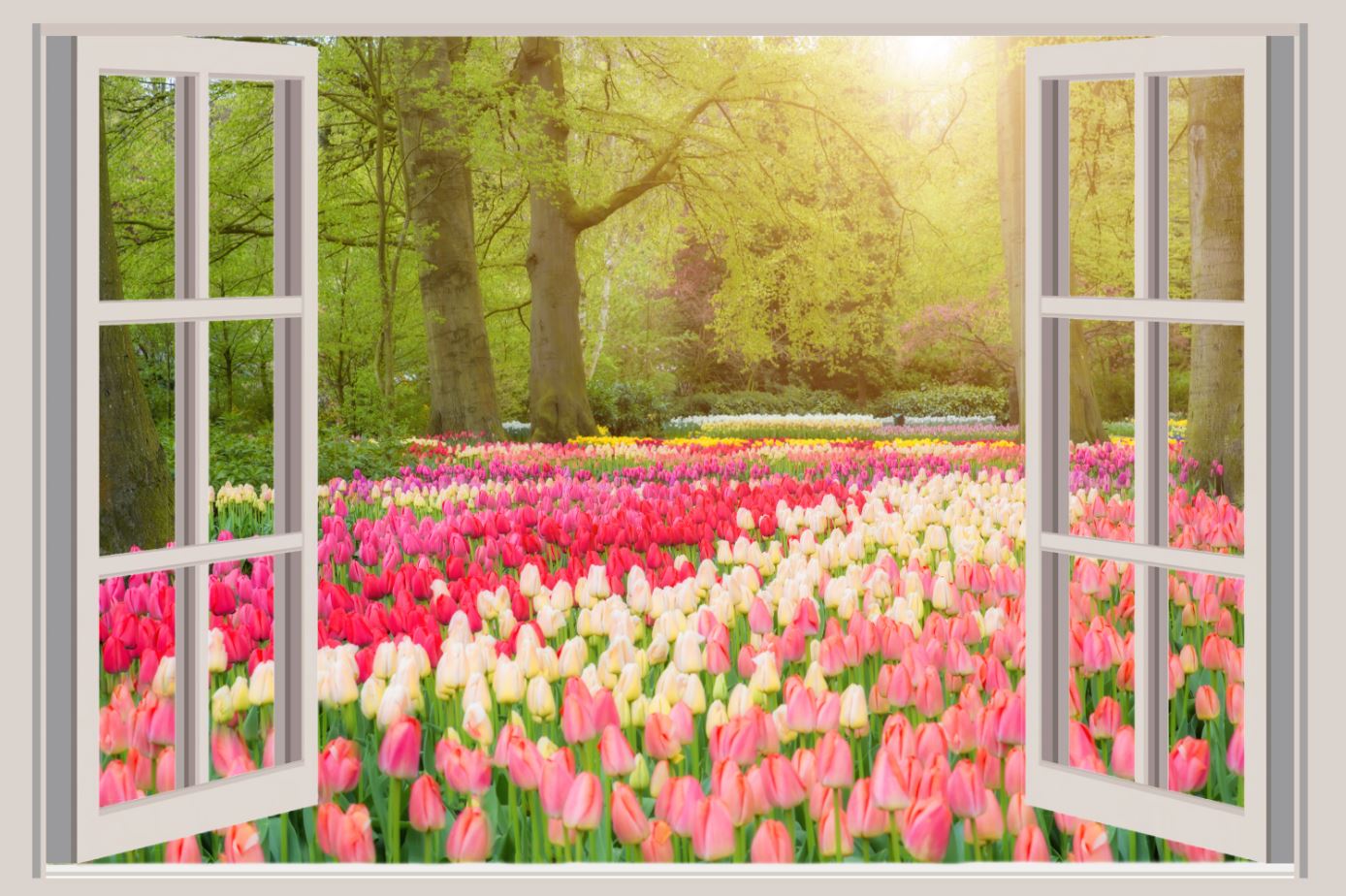 Wallpaper Murals Peel and Stick Removable Stunning Floral Field View from Window High Quality