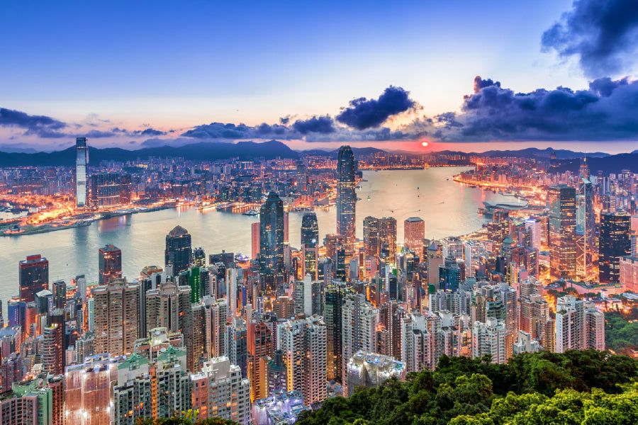 Hong Kong City View Peak Sunrise Scenery Print 100% Australian Made